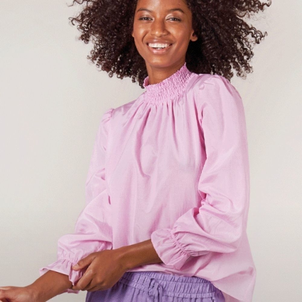 Tucker The Stella Top Dusty Rose Canvas in Silk Cotton Smocked Mock Neck